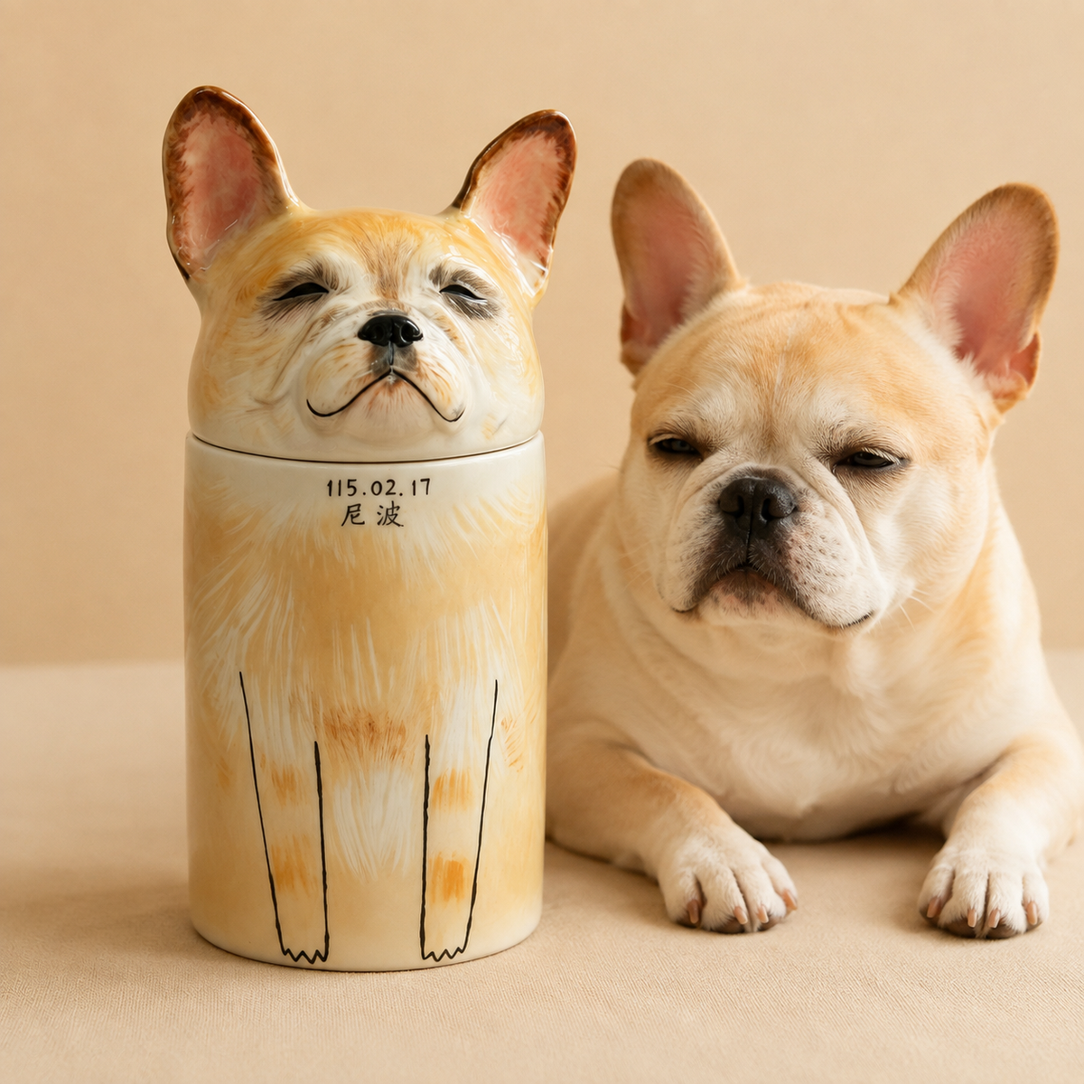Custom hand-painted ceramic dog memorial urn